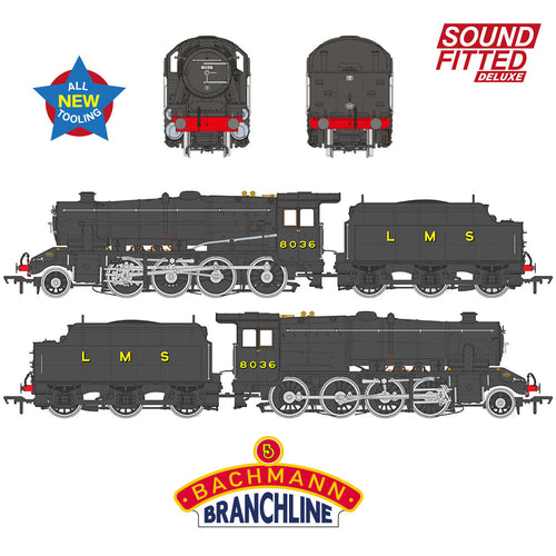 LMS 8F with Riveted Tender 8036 LMS Black SOUND FITTED DELUXE