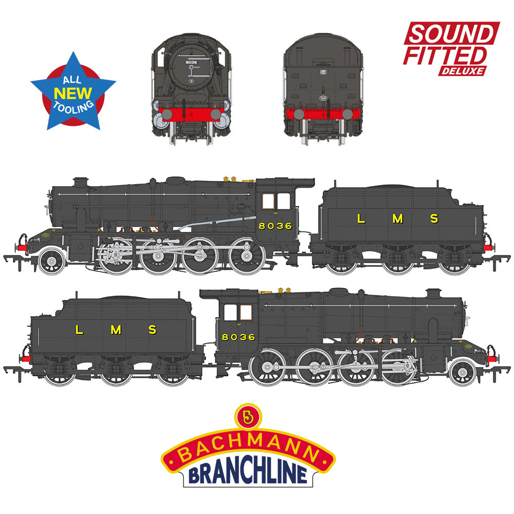 LMS 8F with Riveted Tender 8036 LMS Black SOUND FITTED DELUXE