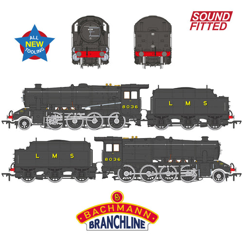 LMS 8F with Riveted Tender 8036 LMS Black SOUND FITTED