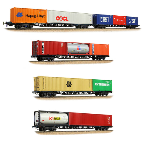 BR FFA/FGA Flats 5-Wagon Bundle - BR Blue (TOPS) with ISO Containers