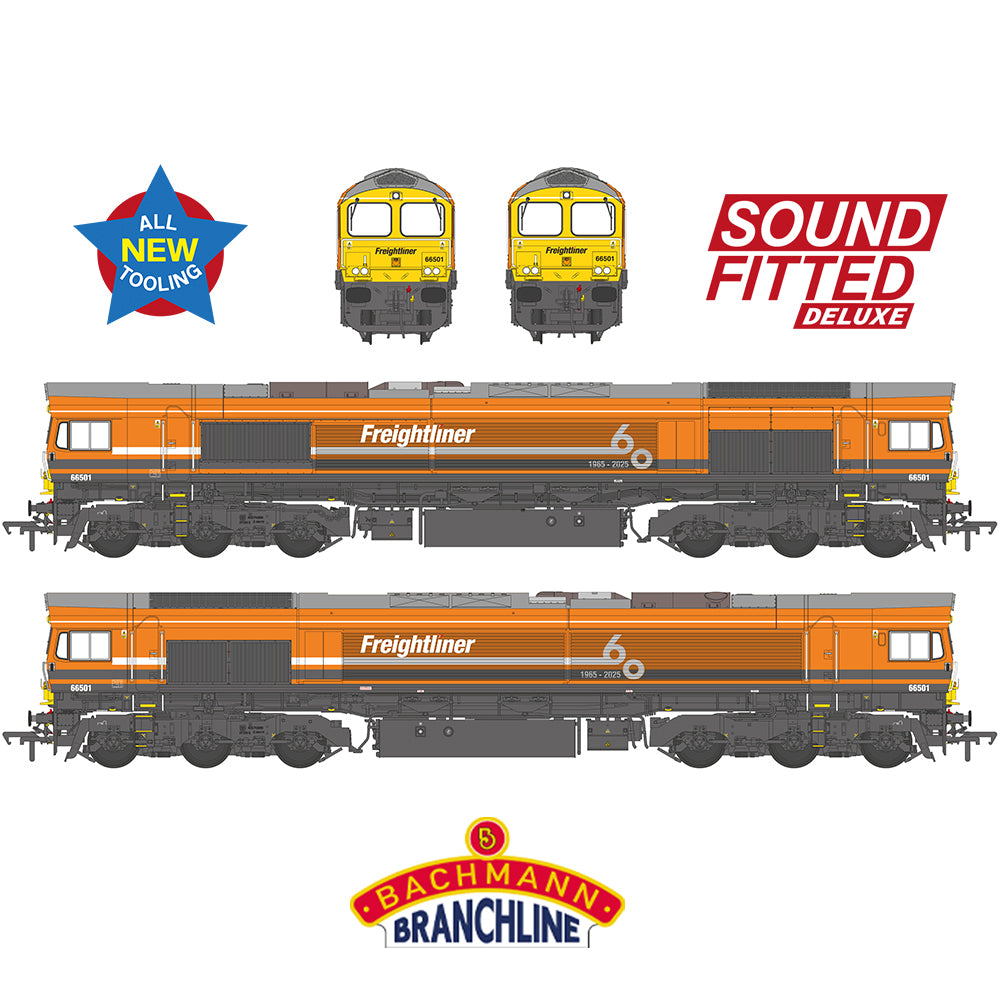 Class 66/5 66501 Freightliner 60 1965-2025 Freightliner Orange - Bachmann -50-011SFX -Scale OO 1:76
