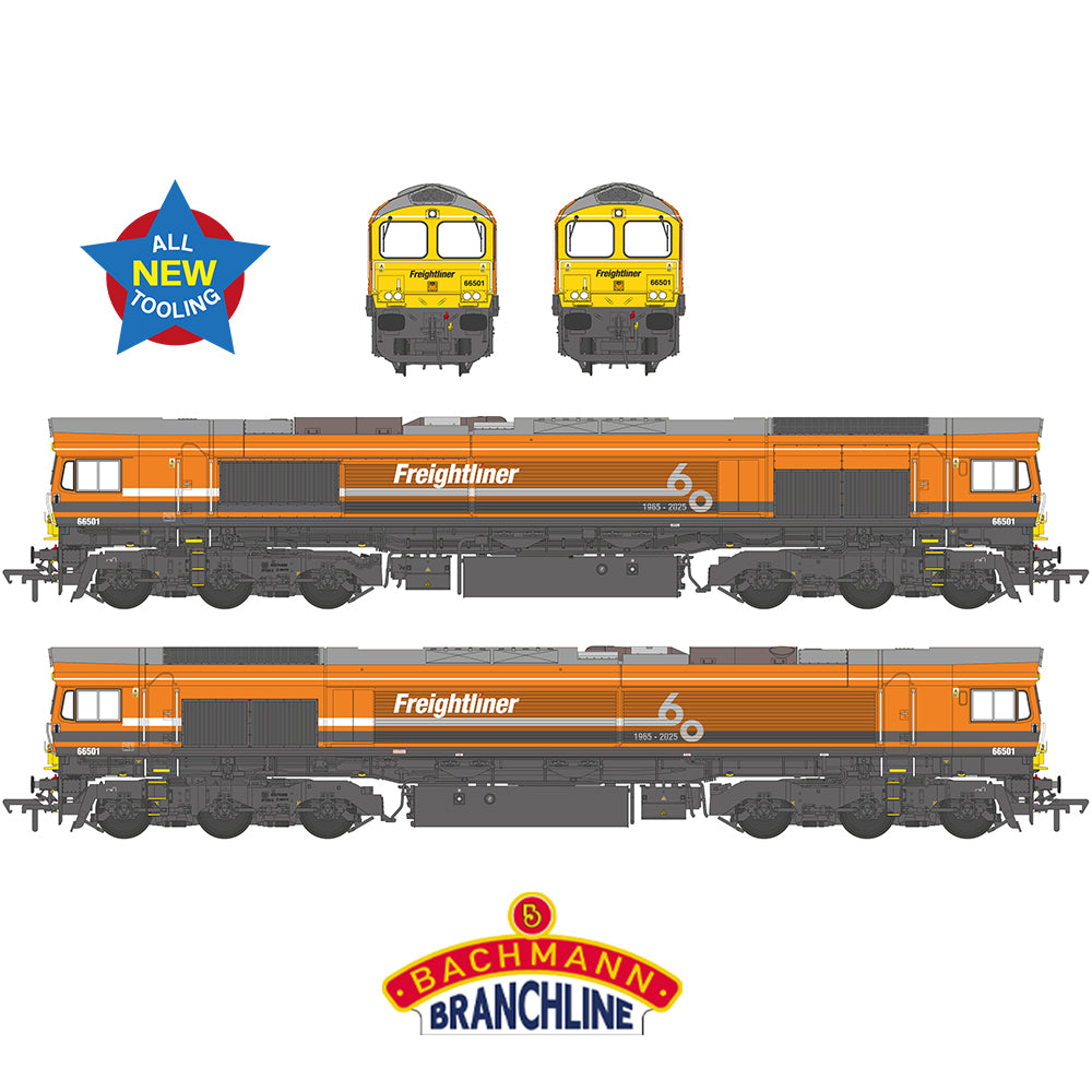 Class 66/5 66501 Freightliner 60 1965-2025 Freightliner Orange - Bachmann -50-011 -Scale OO 1:76