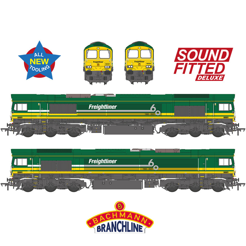 Class 66/6 66601 Freightliner 60 1965-2025 Freightliner Green - Bachmann -50-012SFX -Scale OO 1:76