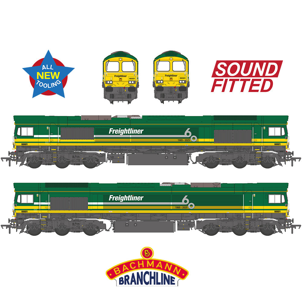 Class 66/6 66601 Freightliner 60 1965-2025 Freightliner Green - Bachmann -50-012SF -Scale OO 1:76