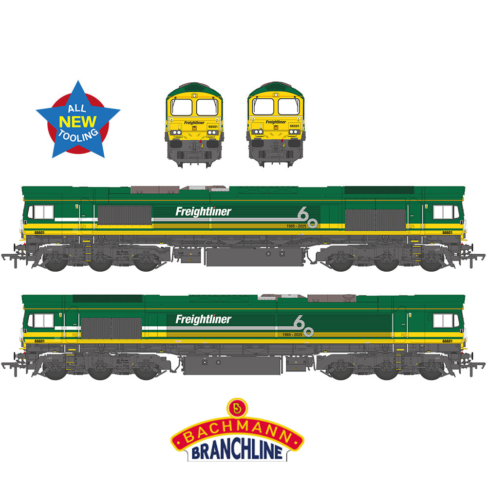 Class 66/6 66601 Freightliner 60 1965-2025 Freightliner Green - Bachmann -50-012 -Scale OO 1:76