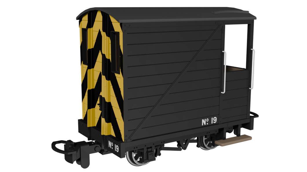 009 Single Veranda Brake Van -  Black with Wasp Stripes No.19 - Rapido Trains - 990806