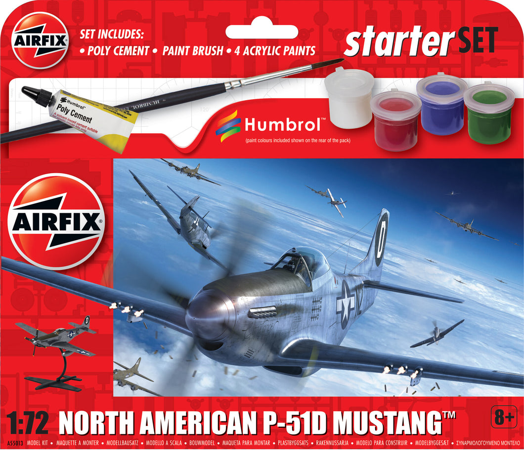Starter Set - North American P-51D Mustang  - 1:72 Scale - Airfix A55013 - New for 2024