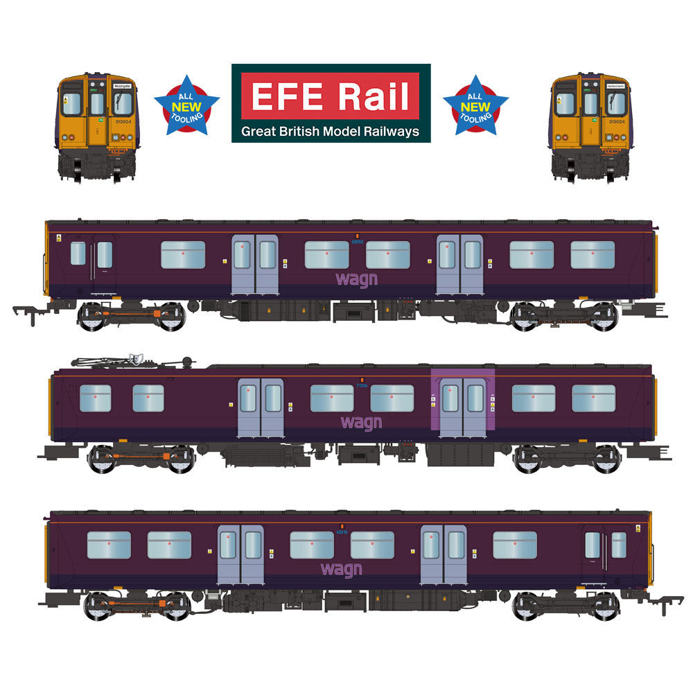 Class 313 3-Car EMU 313024 West Anglia Great Northern (WAGN) Purple