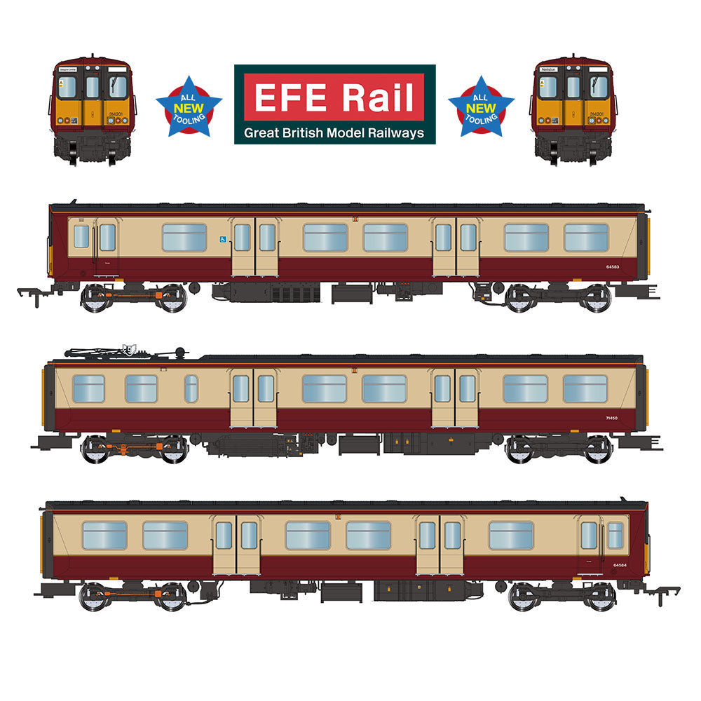 Class 314 3-Car EMU 314201 Strathclyde PTA Carmine & Cream