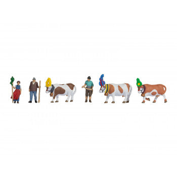 Alpine Cattle Drivers (3) & Cattle (2) Figure Set