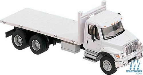 International 7600 3 Axle Flatbed Truck White/Railroad MOW