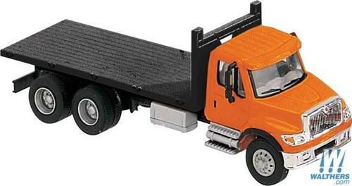 International 7600 3 Axle Flatbed Truck Orange/Black