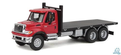 International 7600 3 Axle Flatbed Truck Red/Black
