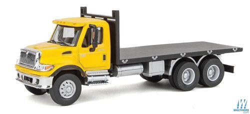 International 7600 3 Axle Flatbed Truck Yellow/Black