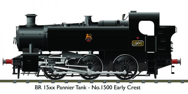 BR 15xx Pannier Tank - 1500 Unlined Black Early Crest OO Gauge Rapido 904002