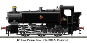 PRE ORDER - BR 15xx Pannier Tank - 1501 Lined Black Early Crest (as preserved) - DCC SOUND OO Gauge Rapido 904505