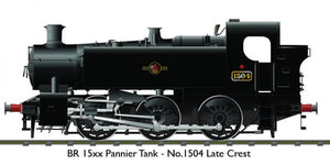 PRE ORDER - BR 15xx Pannier Tank - 1504 Unlined Black Late Crest - DCC SOUND OO Gauge Rapido 904504