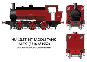PRE ORDER - 16" Hunslet "Alex" Oxfordshire Ironstone Lined Red - DCC SOUND OO Gauge Rapido 903501