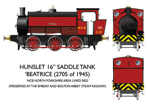 PRE ORDER - 16" Hunslet "Beatrice" North Yorkshire Area NCB Lined Red - DCC SOUND OO Gauge Rapido 903503