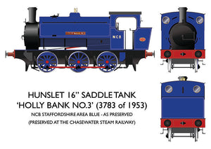 PRE ORDER - 16" Hunslet "Holly Bank No.3" Staffordhsire Area NCB Lined Blue - DCC SOUND OO Gauge Rapido 903504