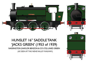 16" Hunslet "Jacks Green" Nassington Lined Green OO Gauge Rapido 903005