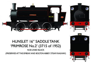 16" Hunslet "Primrose No.2" NCB Lined Black OO Gauge Rapido 903006