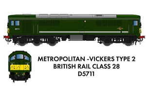 PRE ORDER - Class 28 D5711 BR Green With Small Yellow Panel (Small Radius Corners) - DCC SOUND N Gauge Rapido 905502