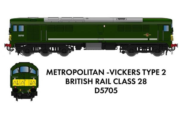 PRE ORDER - Class 28 D5705 BR Green With Small Yellow Panel (Small Radius Corners) As Preserved - DCC SOUND N Gauge Rapido 905505