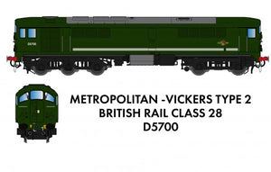PRE ORDER - Class 28 D5700 Plain BR Green - DCC SOUND N Gauge Rapido 905507