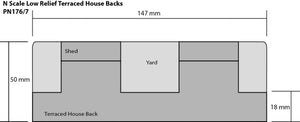 Low Relief Red Brick Terraced House Backs - N Gauge - PN176