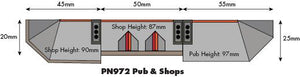 Low Relief Pub & Shops - N Gauge - PN972 by Metcalfe