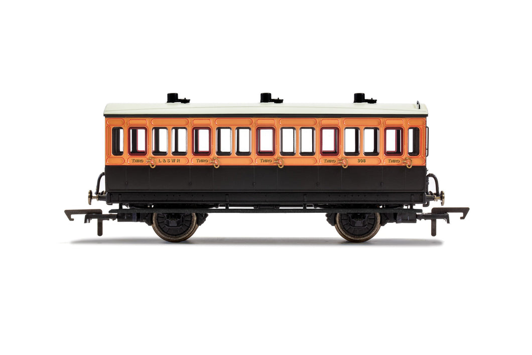 LSWR, 4 Wheel Coach, 3rd Class, Fitted Lights, 308 - Era 2 - R40108A  - New For 2021