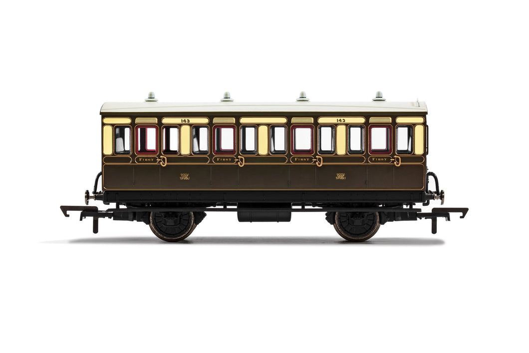 GWR, 4 Wheel Coach, 1st Class, Fitted Lights, 143 - Era 2/3 - R40111 - New For 2021
