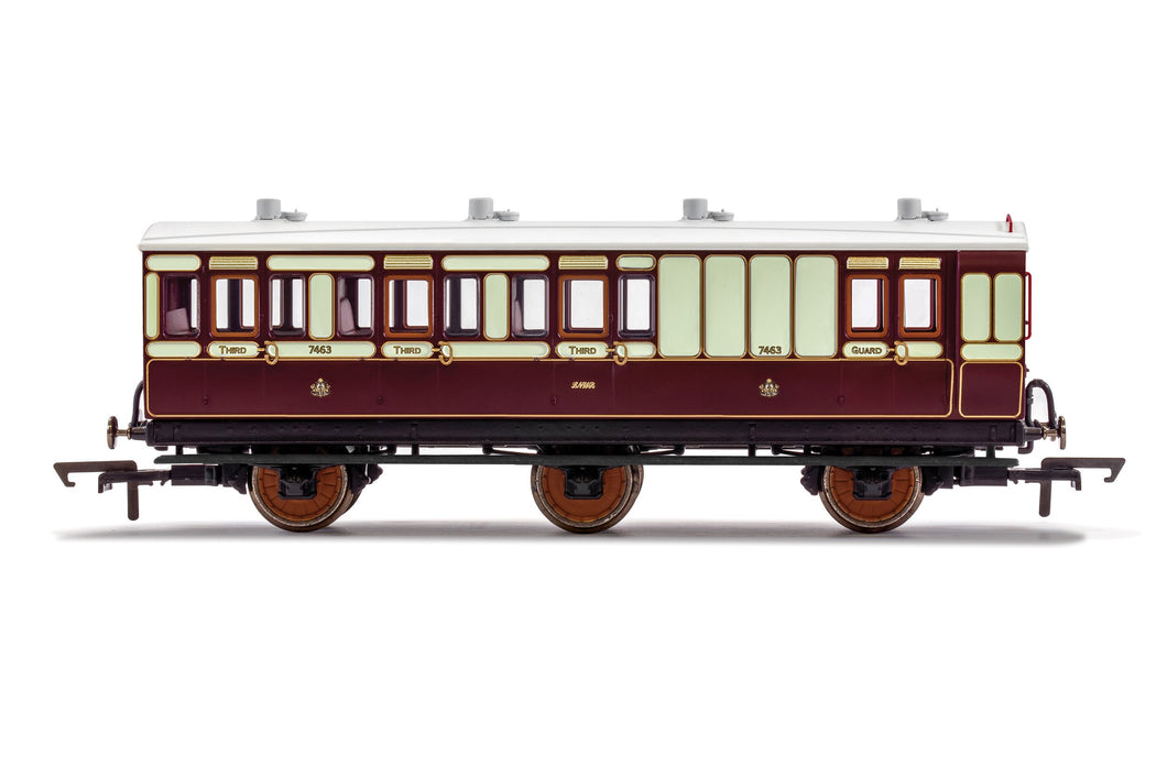 LNWR, 6 Wheel Coach, Brake 3rd Class, Fitted Lights, 7463 - Era 2 - R40122 - PRE ORDER - New For 2021 Estimated 01-02-21