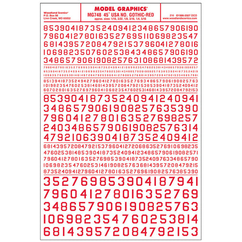 45° USA Gothic Numbers Red