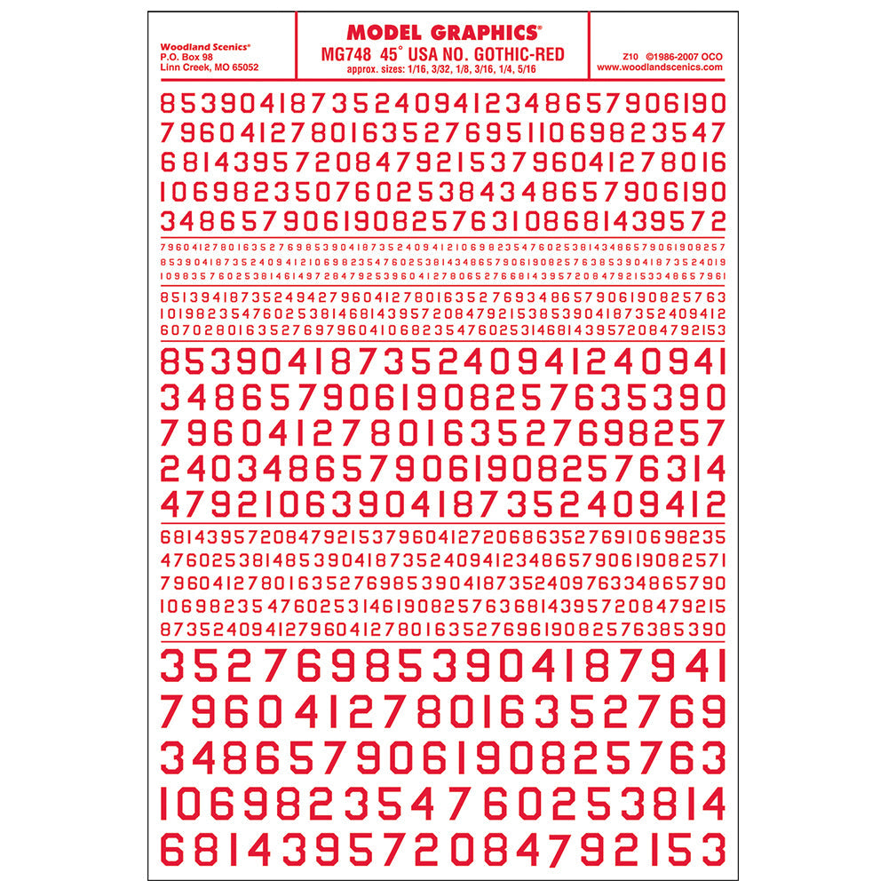 45° USA Gothic Numbers Red