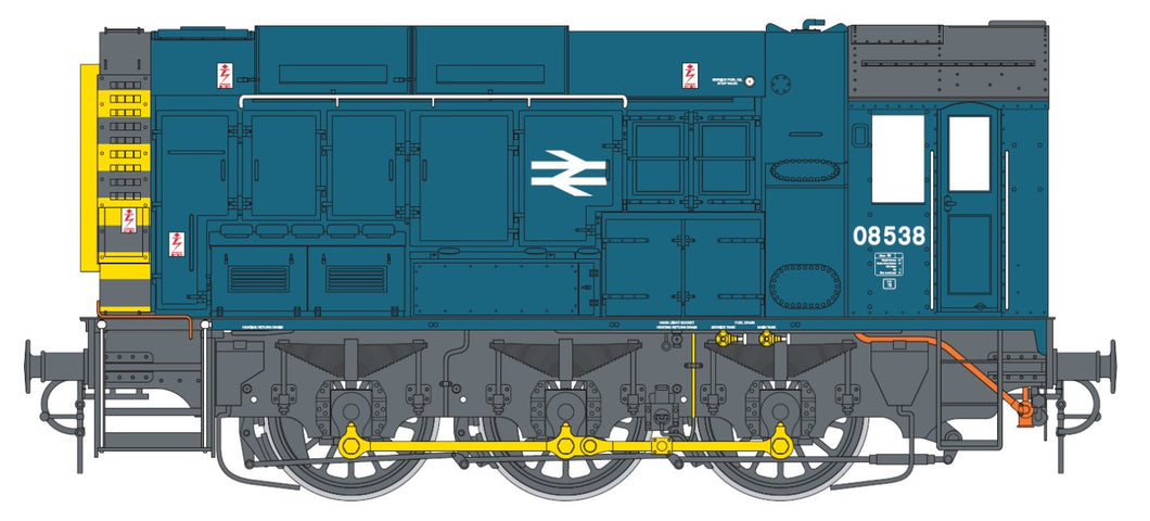 PRE ORDER - Class 08 538 BR Blue w/Wasp Stripes - Dapol - 7D-008-020