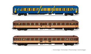 RENFE, 3-unit pack Estrella "Media Luna" coaches (restaurant R8 + couchettes 11600 + 2nd class 12300) , ep. IV Electrotren HE4017