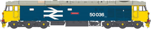 PRE ORDER - Class 50 036 'Victorious' BR Large Logo Blue Weathered