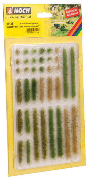 Light/Dark Green Grass Strips 6mm (18) and Tufts 6mm (18)