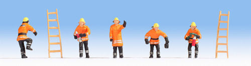 Firemen in Orange Uniform (5) and Ladders (2) Figure Set